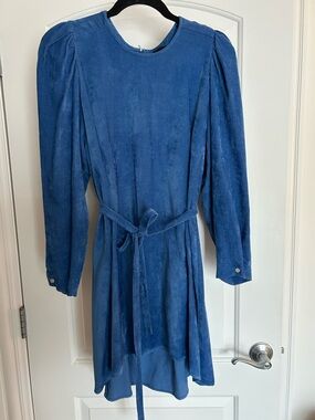 Isabel Marant Blue corduroy Long-Sleeve Belted Mini Dress, Sz 36